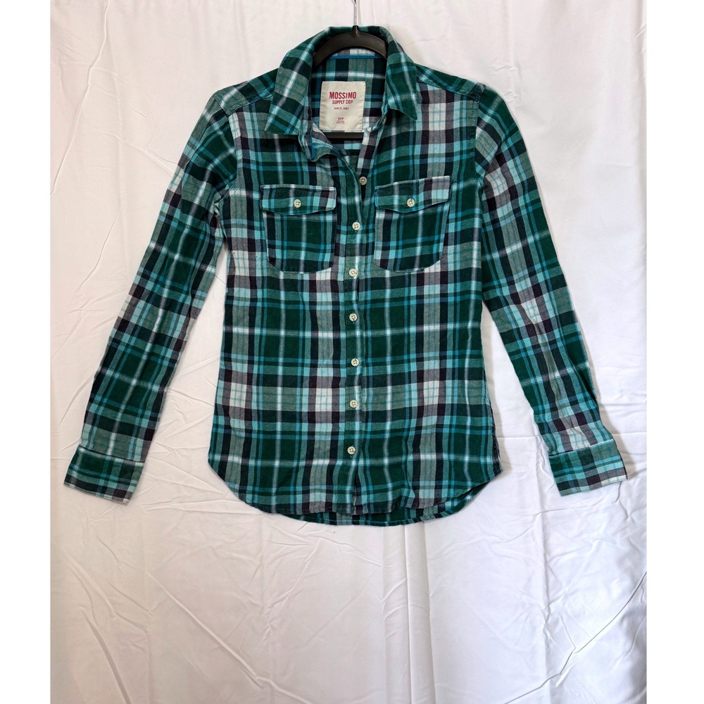 Mossimo Supply Co Womens Green Plaid Flannel Button Down Shirt XS TP